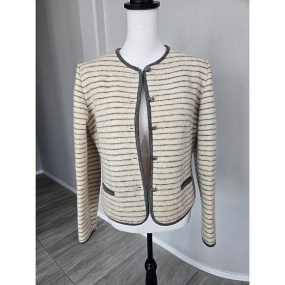 Vintage Preppy Academia SKYR Pure Wool Structured Striped Cardigan Sweater Sz 10 - Picture 5 of 12